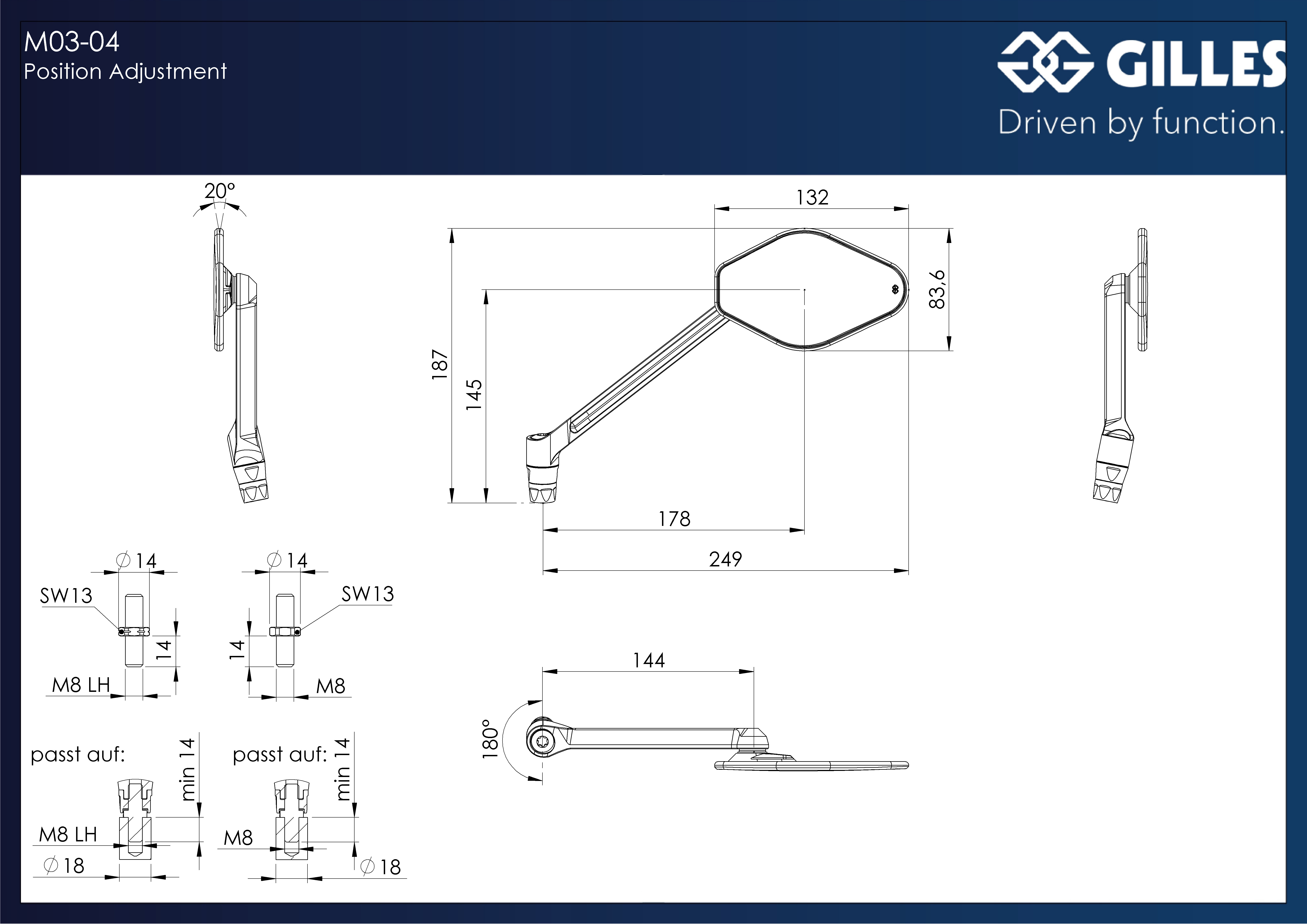 STRATOS dashboard mirror right black matt