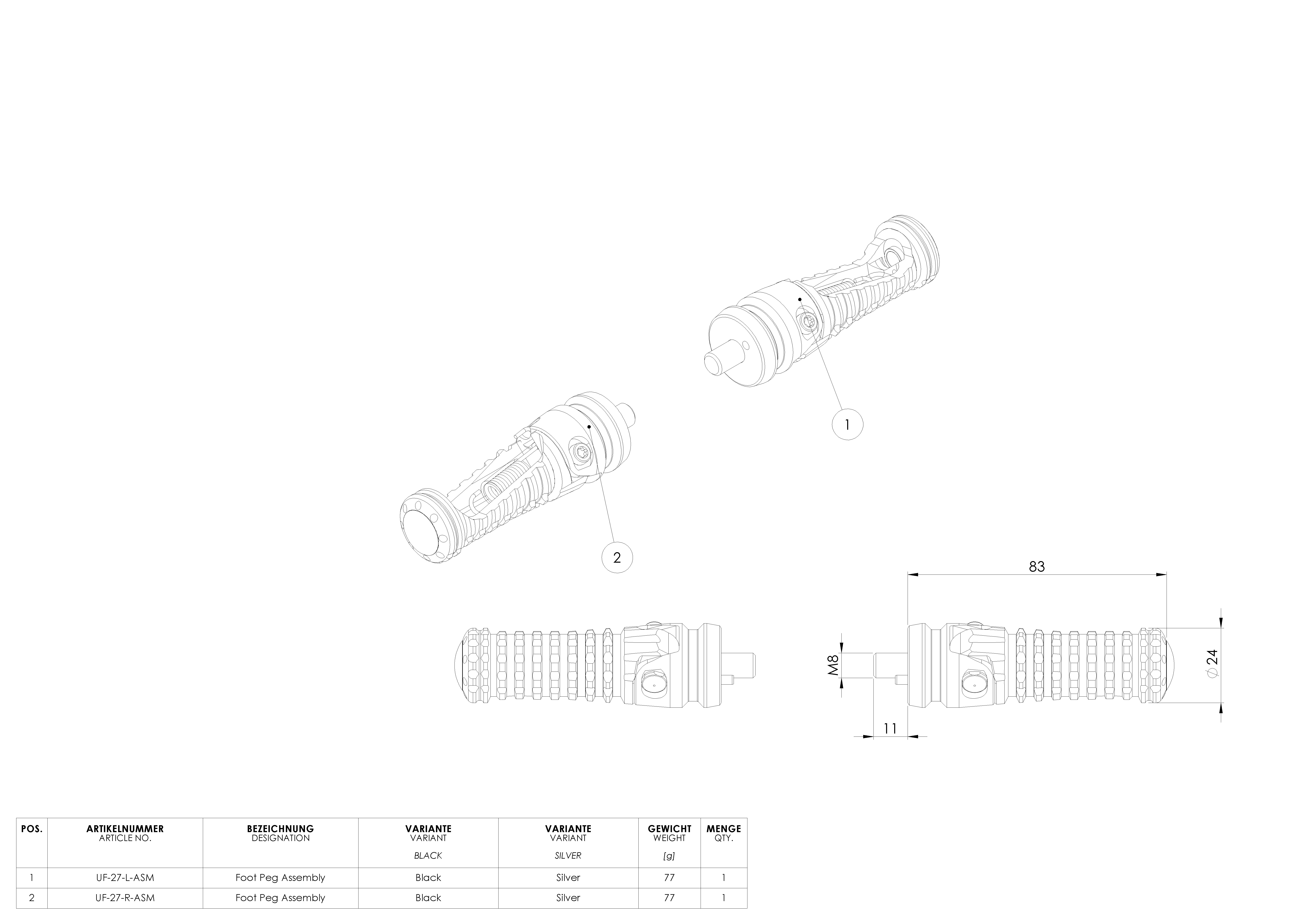 Folding latch kit black, Vers. 3
