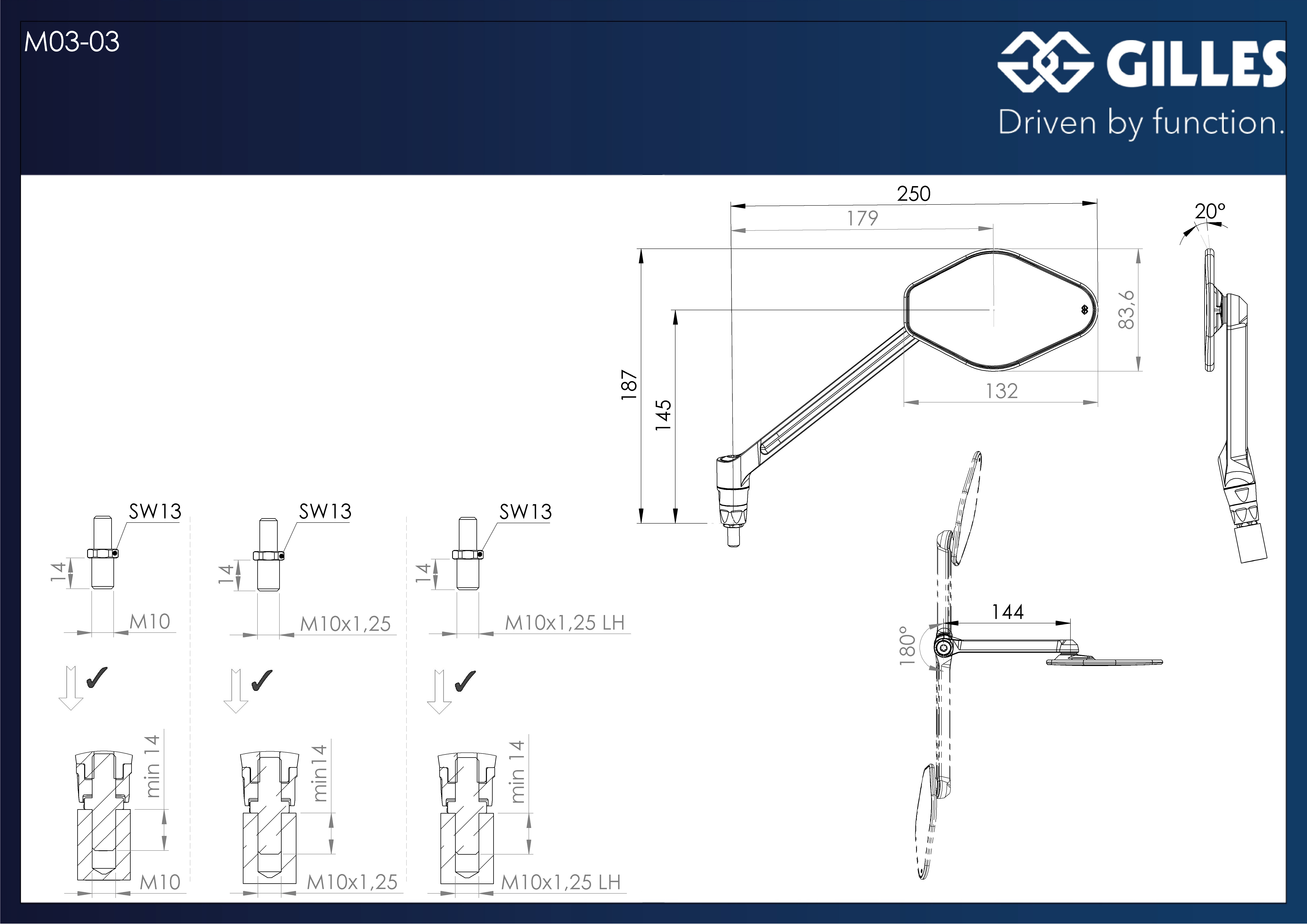 STRATOS dashboard mirror right black matt